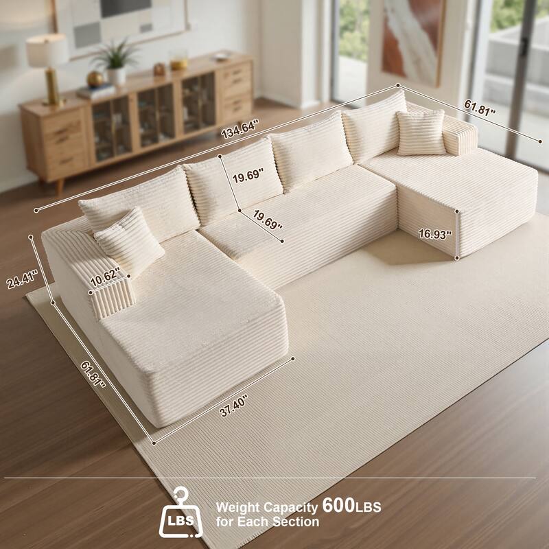 OVIOS 3 Piece Plush Sectional Non-Assembly Indoor Sofa