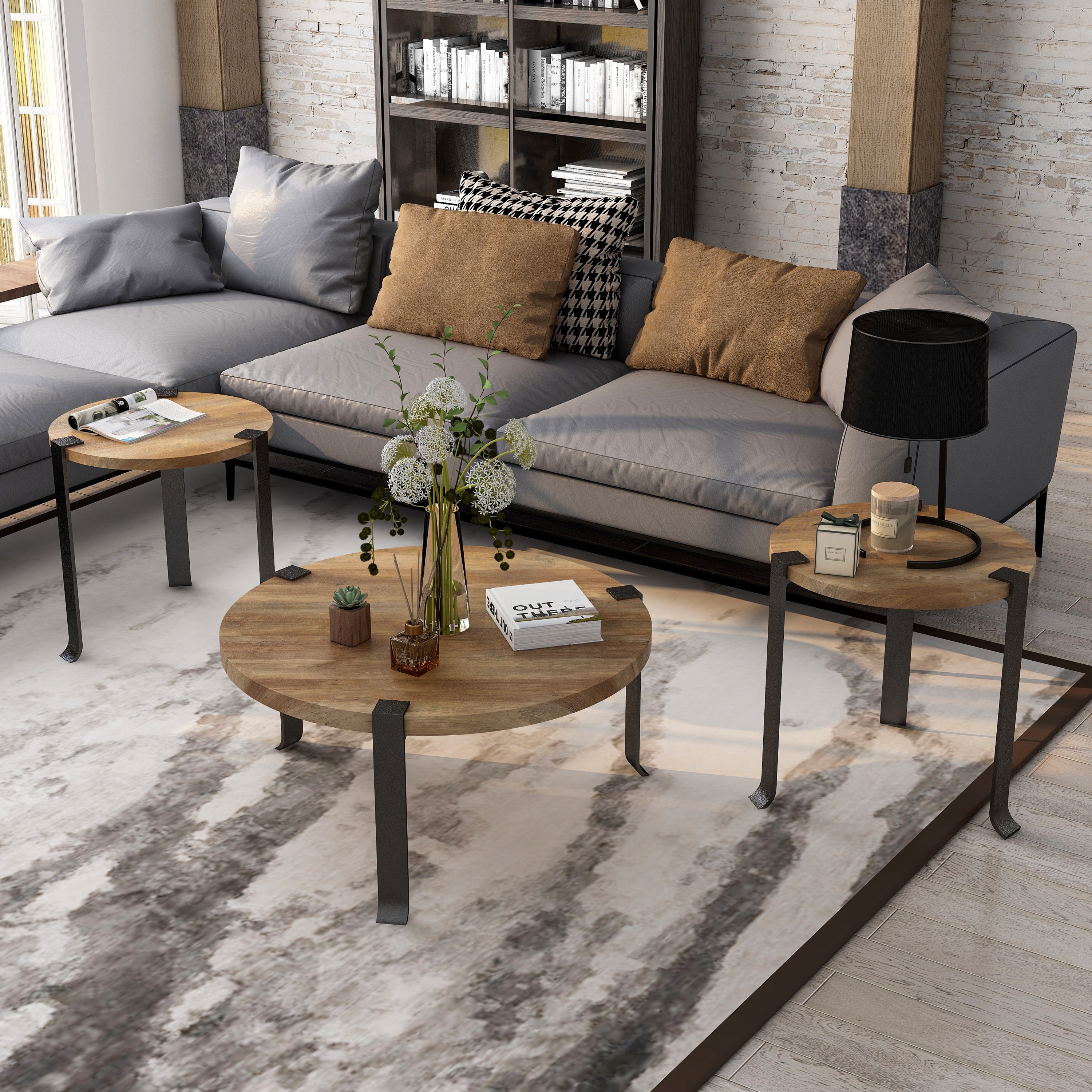 Furniture of America Moril Transitional 41-inch Steel Round 3-Piece Coffee Table and Side Tables Set