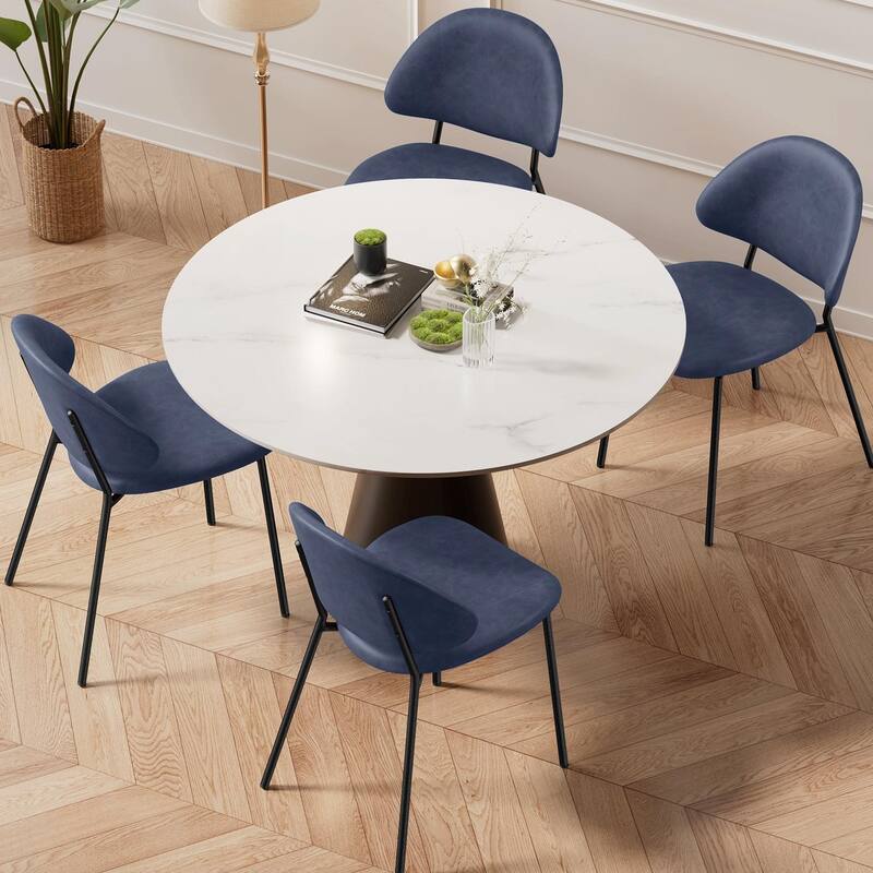 Set of 4 Mid-Century Dining Chairs - PU Leather, Curved Back
