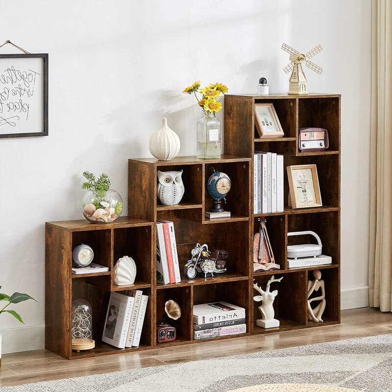VECELO Wide Wood Organizer Bookcase Sets - 15 Cubes - Brown