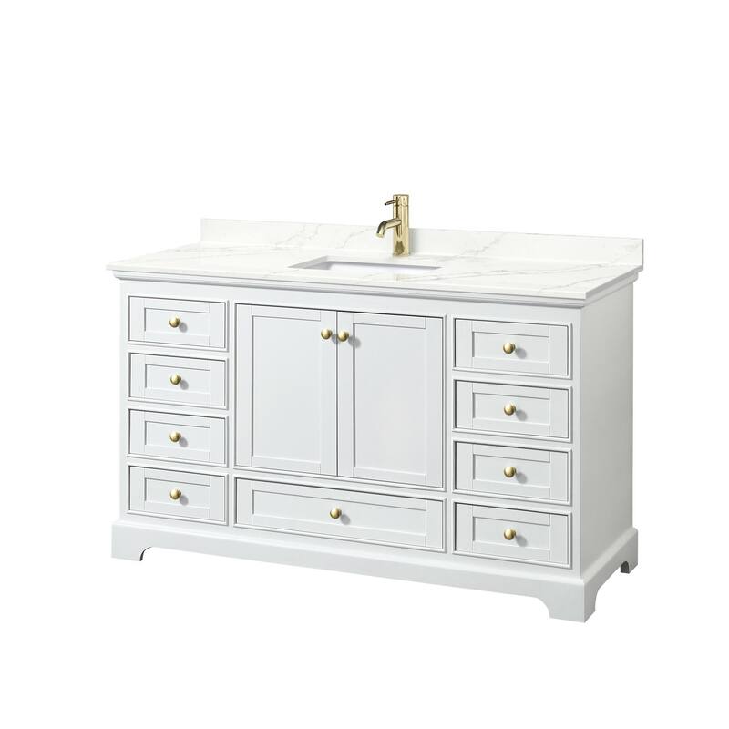 Wyndham Collection WCS202060S-QTZ-UNSMXX Deborah 60" Free Standing - White / Giotto Quartz Top / Brushed Gold Hardware