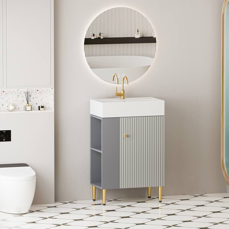 GDFStudio - Oliver 21.6" Open-Shelving Bathroom Vanity with Soft-Closing Door & Ceramic Sink