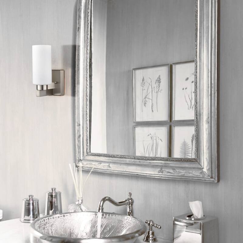 Teano Modern Wall Vanity Light Milky White Cylinder Glass Set of 2