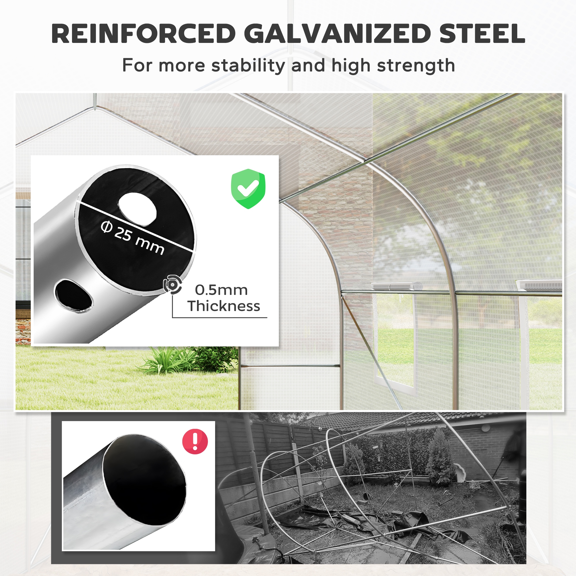 Outsunny 20’ x 10’ x 7’ High Tunnel Walk-In Garden Greenhouse Kit with Plastic Cover & Roll-up Entrance - White