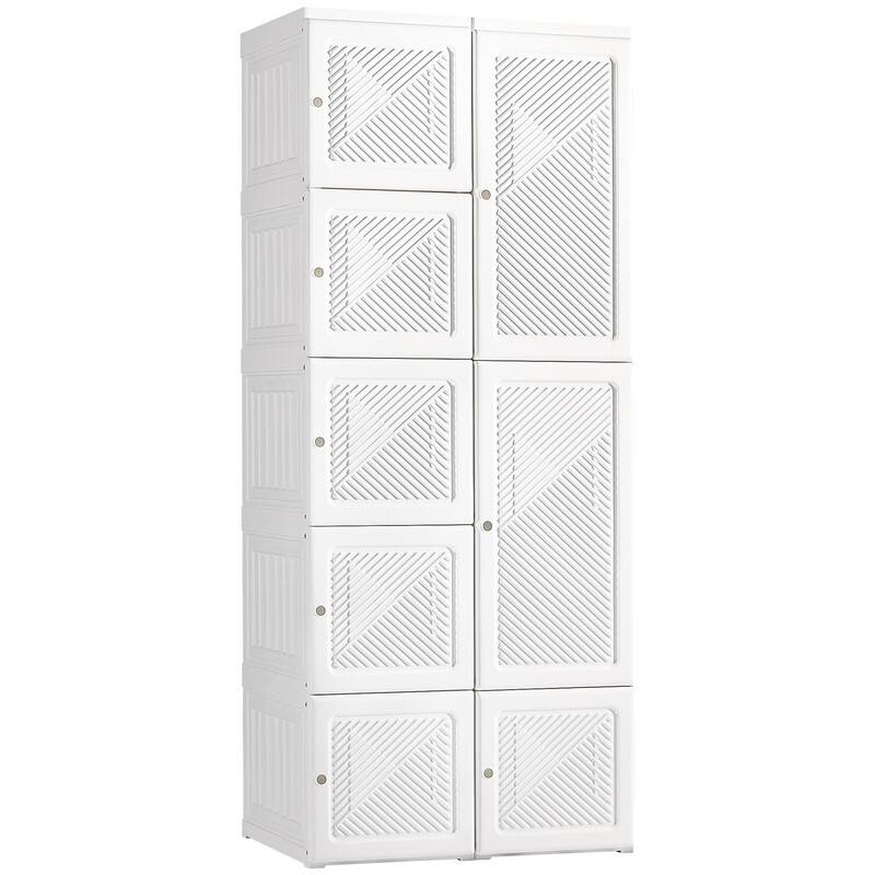 Folding Bedroom Armoire,Clothes Storage Organizer with 8 Cube Compartments,Hanging Rod,Magnet Doors