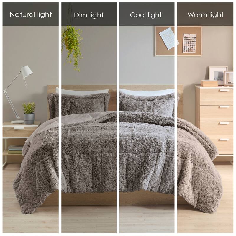 Intelligent Design Leena Shaggy Long Fur Comforter Mini Set