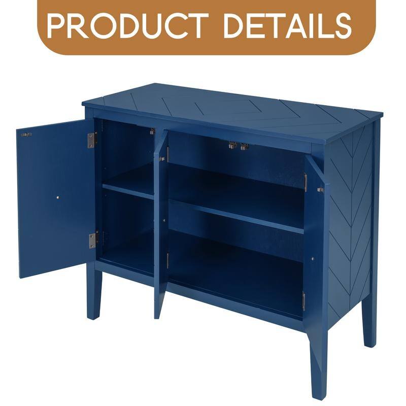 Adjustable Shelf Storage Sideboard with 3 Retro Metal Handles and 4 Pinewood Legs, for Entryway