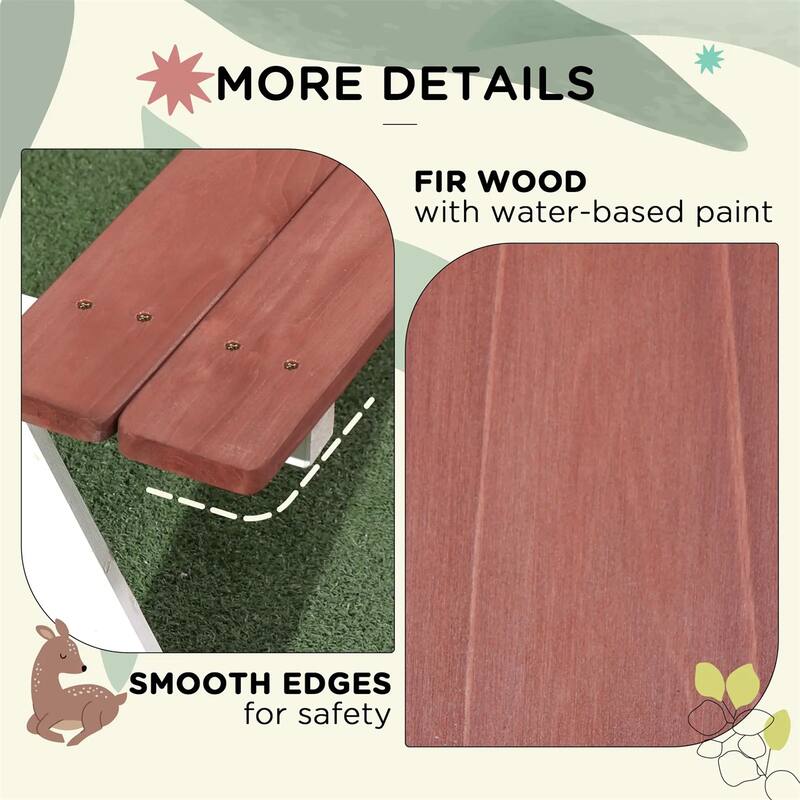 Kids Outdoor Picnic Table and Bench Set Fir Wood Pecan White Toddler Activity Furniture Ages 3-8 - 35" L x 31" W x 19.75" H