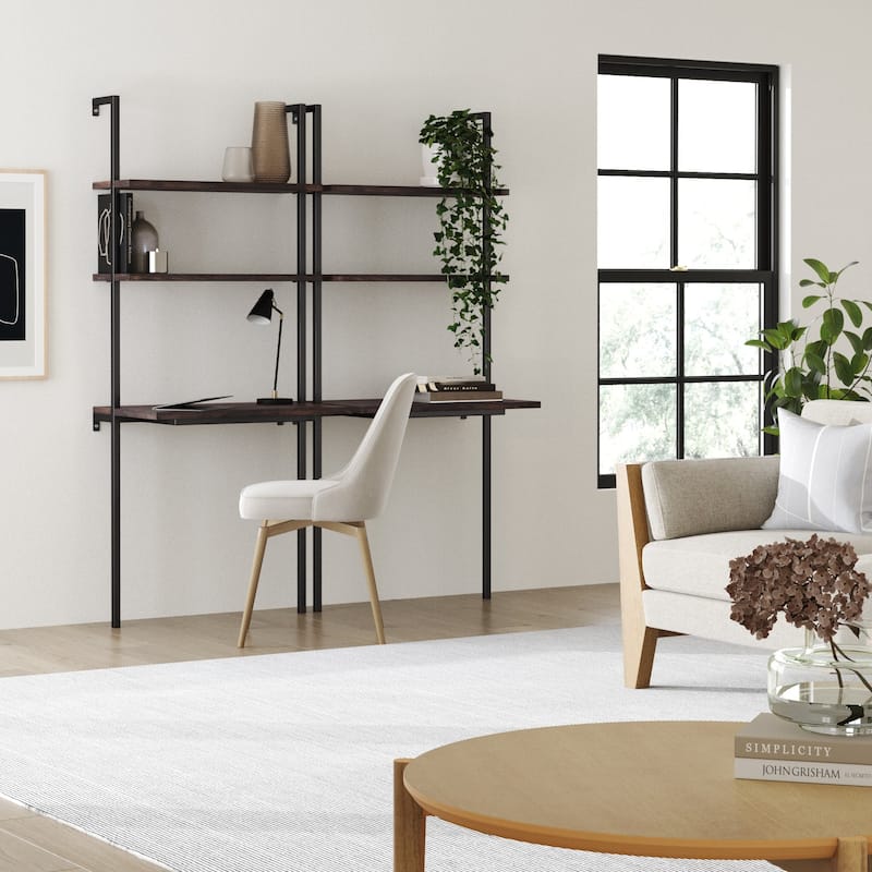 Nathan James Theo 2-Shelf Industrial Wall Mount Ladder Desk, Small Computer or Writing Desk