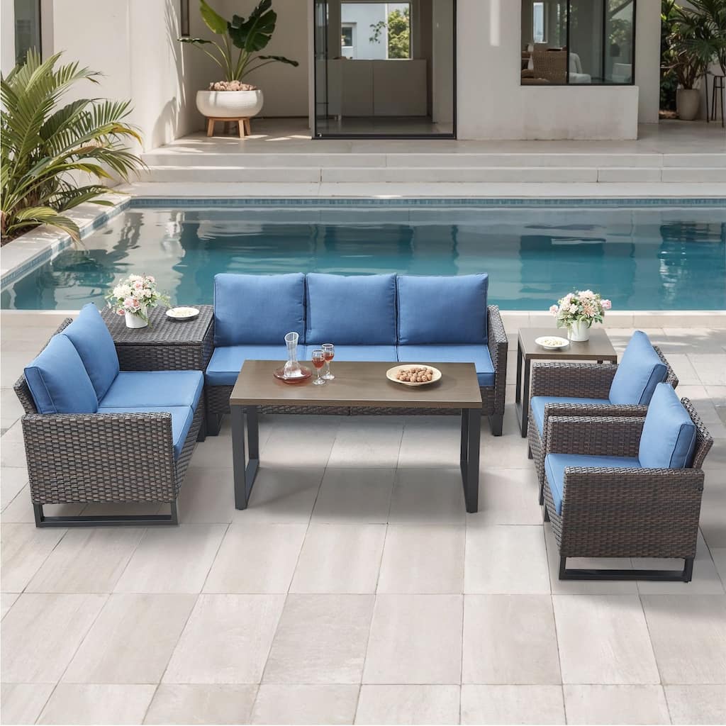 Gymojoy 7 Person All-Weather Wicker Outdoor Conversation Set Seating Group With lounge Chairs And Coffee Table
