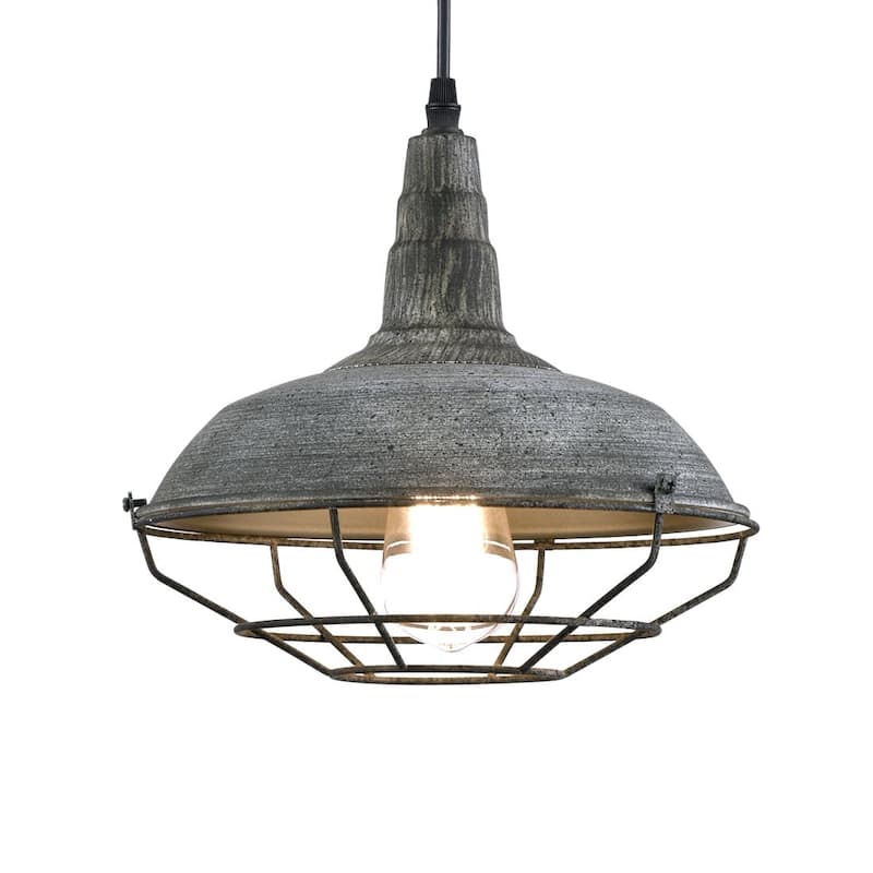 Industrial Nautical Barn Distressed Finish Iron Wire Caged Pendant - Distressed Blue