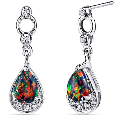 Sterling Silver 0.75ct Created Opal Pear Dangling Earrings