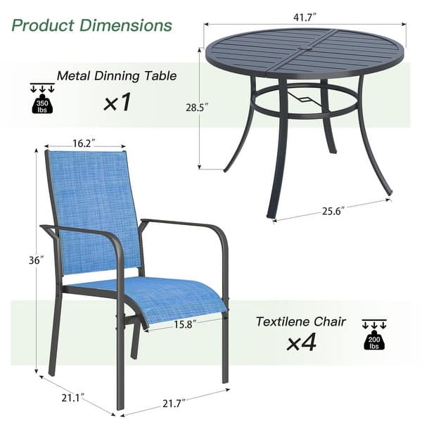 dimension image slide 3 of 30, Patio Dining Set, Outdoor Dining Table and Chairs Set with Textilene Chairs, Adjustable Umbrella Hole for Garden, Backyard