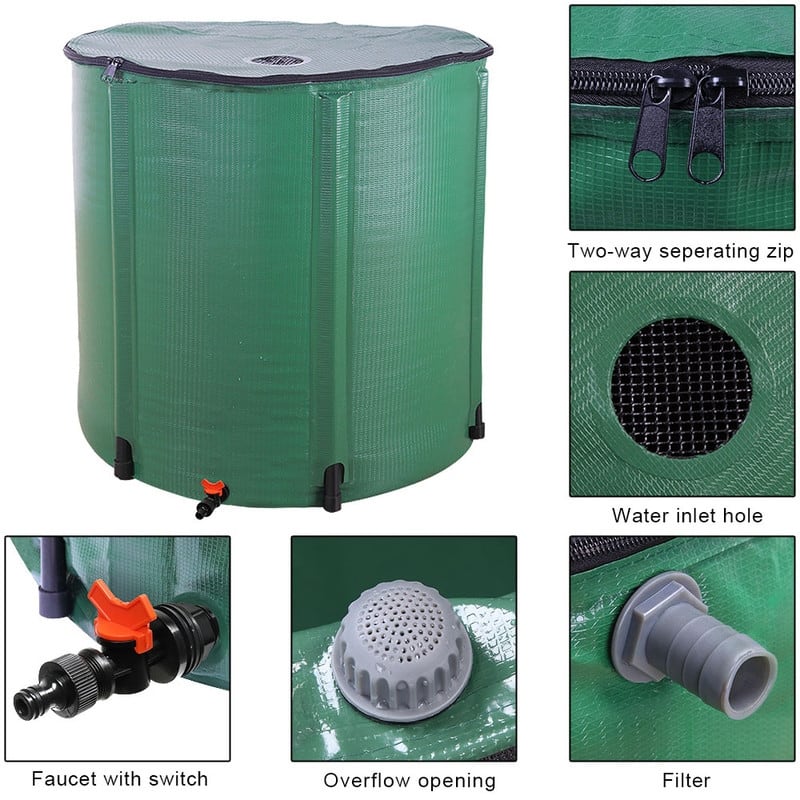 200 Gallon Green Folding Rain Barrel Water Collector - 39.3x37.7