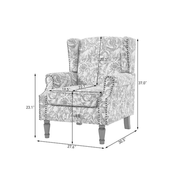 dimension image slide 1 of 10, 2 Set Traditional Patterned Wingback Accent Chairs with NailHead