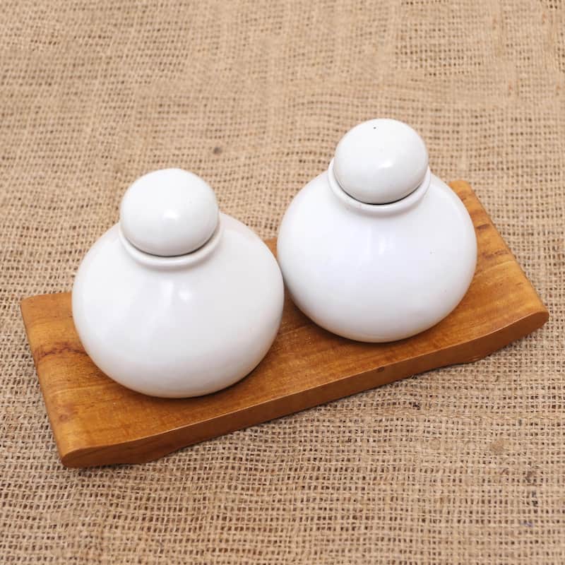 Novica Handmade Splendid Bath In White Ceramic And Teakwood Bathroom Set