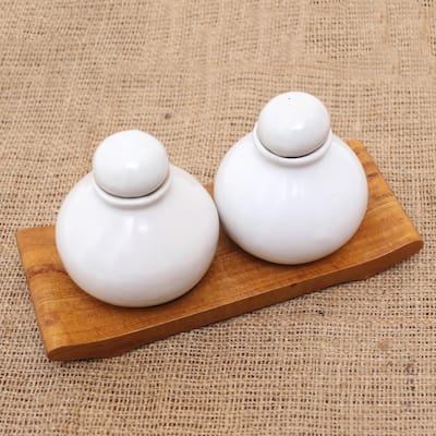 Novica Handmade Splendid Bath In White Ceramic And Teakwood Bathroom Set