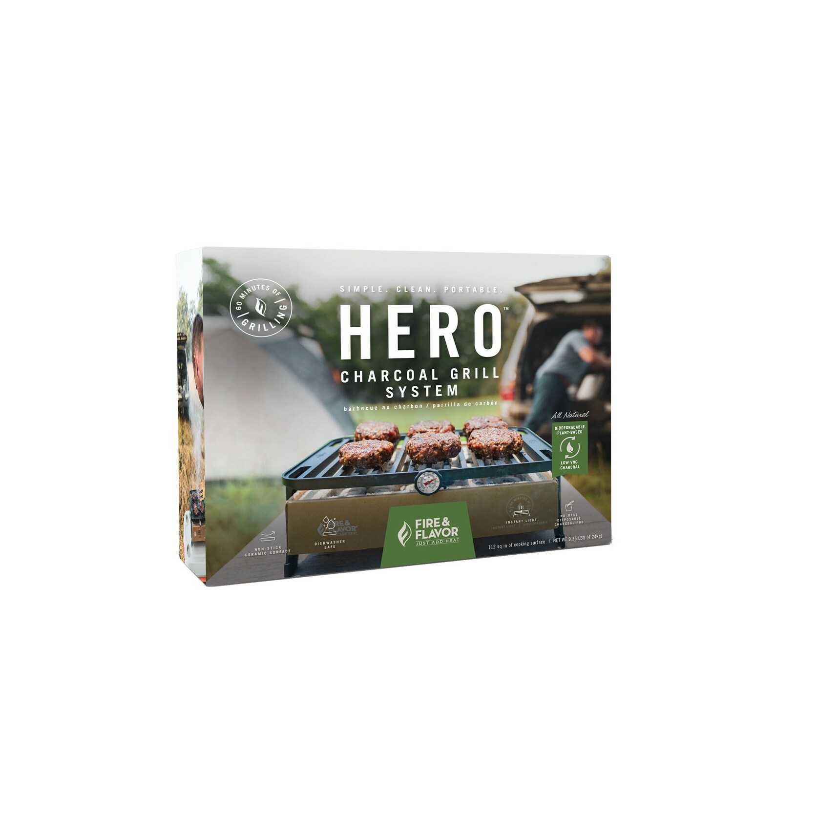 Fire & Flavor Hero Grill – Tragbarer Holzkohlegrill, Kompakt, Mit Kohle-Pods