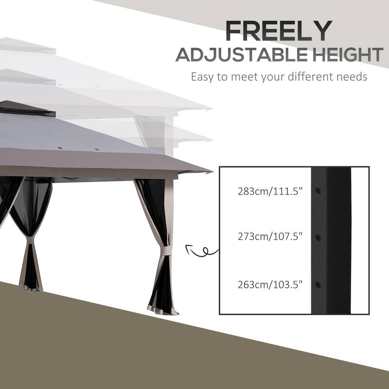 Outsunny 13' x 13' Pop Up Gazebo with Netting, Foldable Patio Canopy Tent with 2-Tier Roof, Adjustable Height Shelter