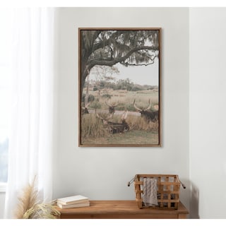 Kate and Laurel Sylvie Longhorns Framed Canvas by Alicia Abla