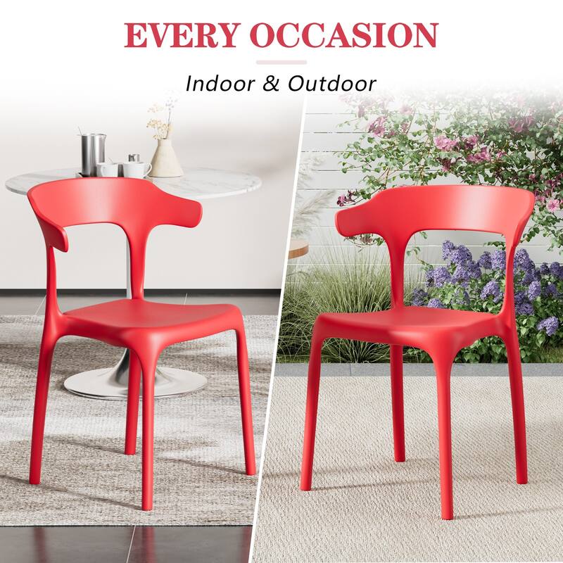 Javlergo 4-Pack Stackable Plastic Chairs for Indoor & Outdoor Use 250lb Capacity Horn Back Design Patio Dining Chairs