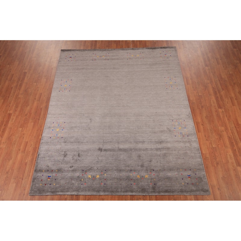 Earth Tone Tribal Gabbeh Indian Area Rug Silk Carpet - 8'0" X 9'10"