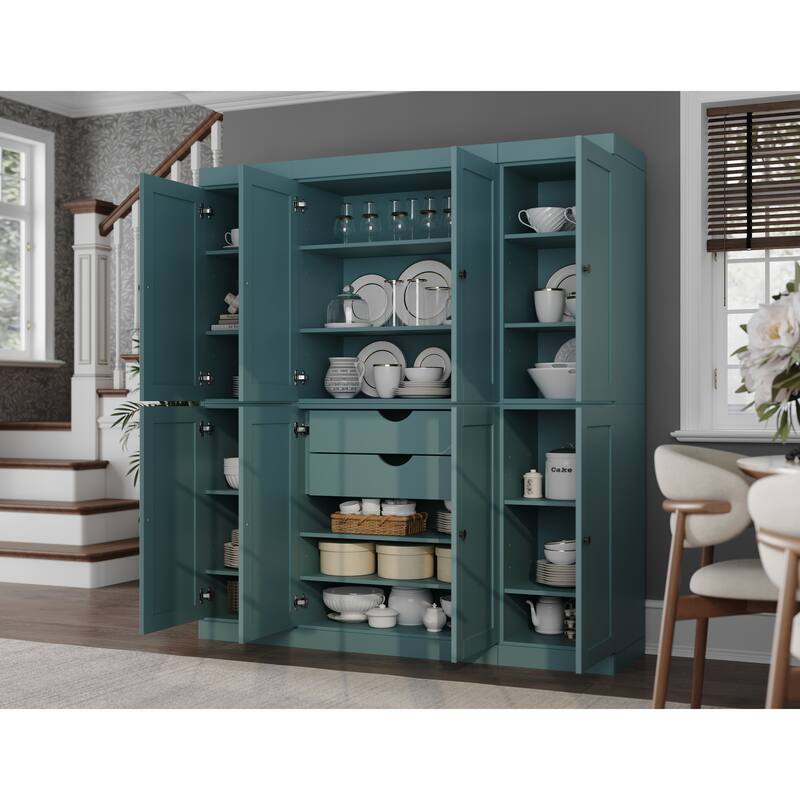 Palace Imports 100% Solid Wood 65" Pantry Cabinet with Shaker Doors, 2-Drawers and Adjustable Shelves