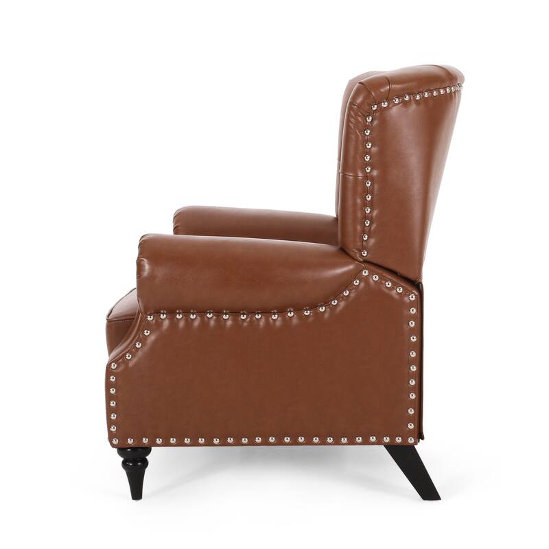 Classic Curled Arm Single Sofa Chair, Tufted Wide Back Recliner with Retractable Footrest Accent Chair with Rivet Trim&Wood Legs
