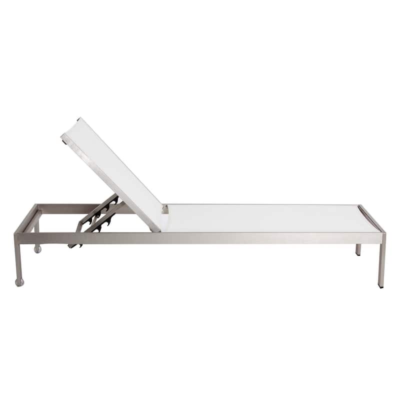 Metal Frame Adjustable Lounger with Side Table, Set of 2, Gray and White