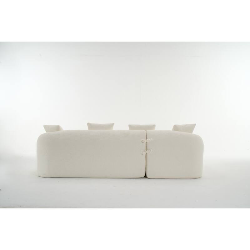 98.4" Chenille L-Shaped 3-Seater Sofa with Chaise Lounge and 4 Pillows