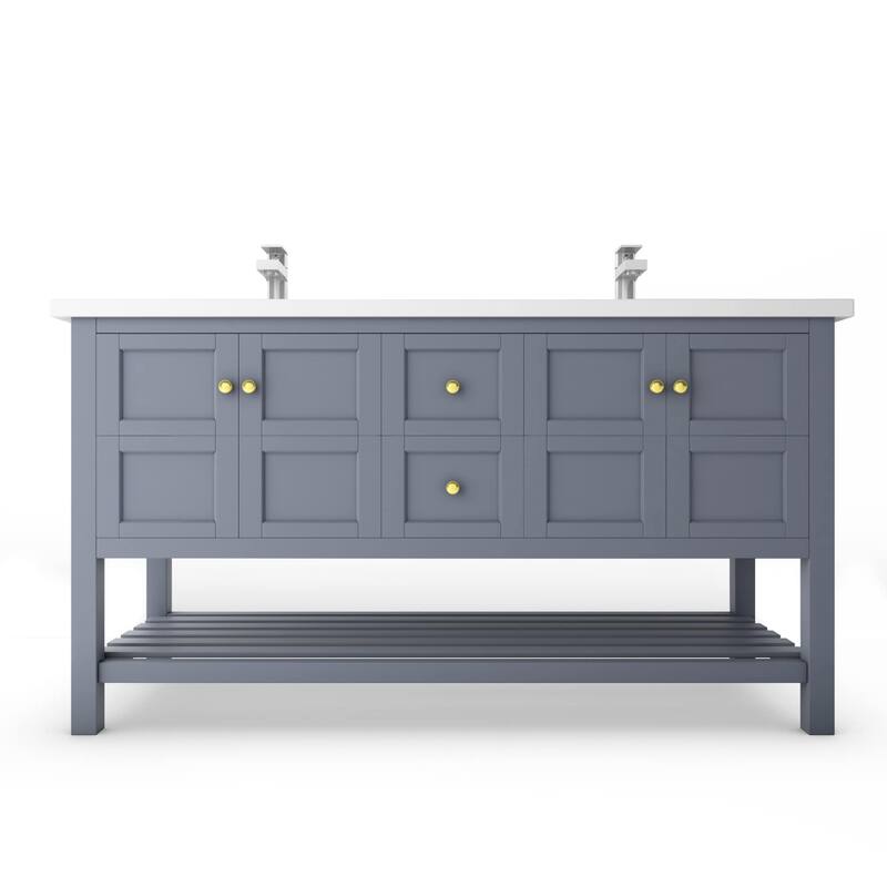 Alicia 60" Bathroom Vanity Set - White Top - Grey - Gold Finish