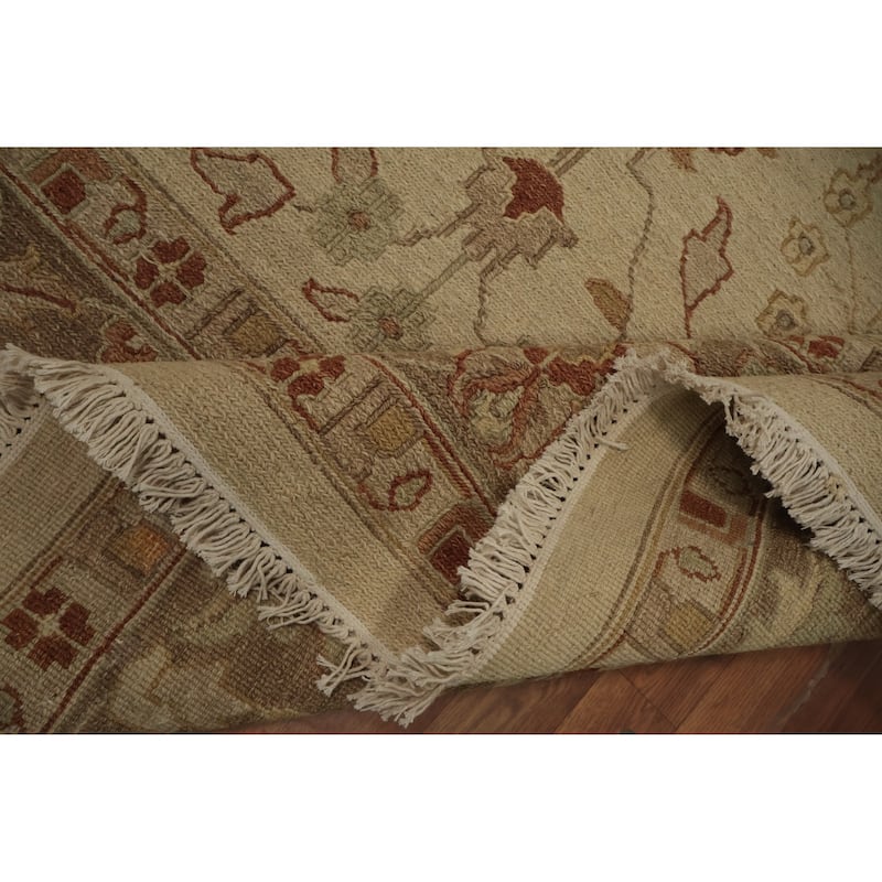 Hand Knotted Oriental 100% Wool Carpet Transitional All-Over Beige & Ivories Oushak Area Rug - 11' 10'' X 8' 9''
