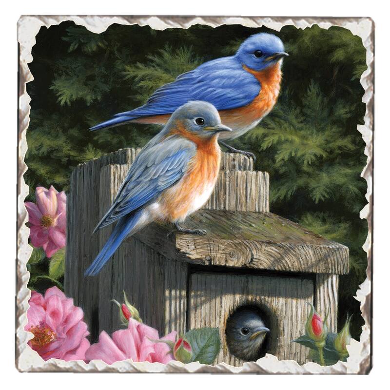 Counterart Absorbent Stone Coasters - Bluebirds #2 - Set of 4 - 4x4x1.005
