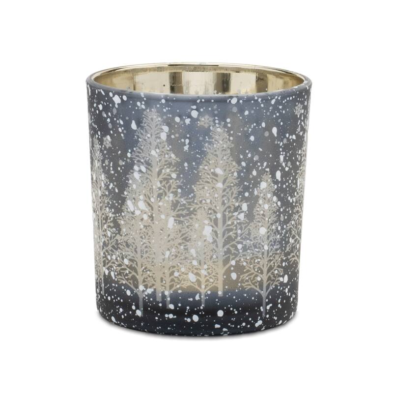 Pine Tree Glass Votive Candle Holders - 3" - Gray - Set of 3