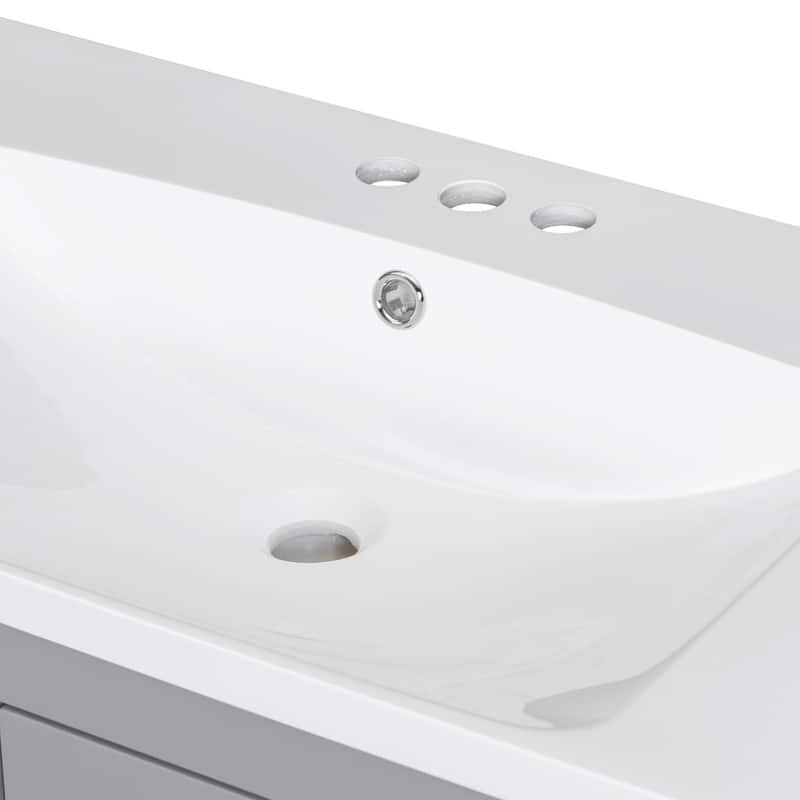 30" White Bathroom Vanity with Single Sink, 2 Doors, and Drawer