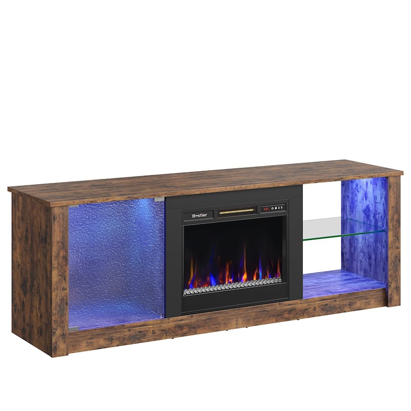 Bestier Fireplace TV Stand with 23" Electric Fireplace for TVs Up to 70 inch, LED Entertainment Center with Adjustable Shelf
