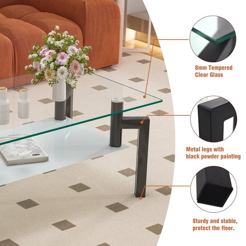 Rectangle Glass Clear Coffee Table Side Table