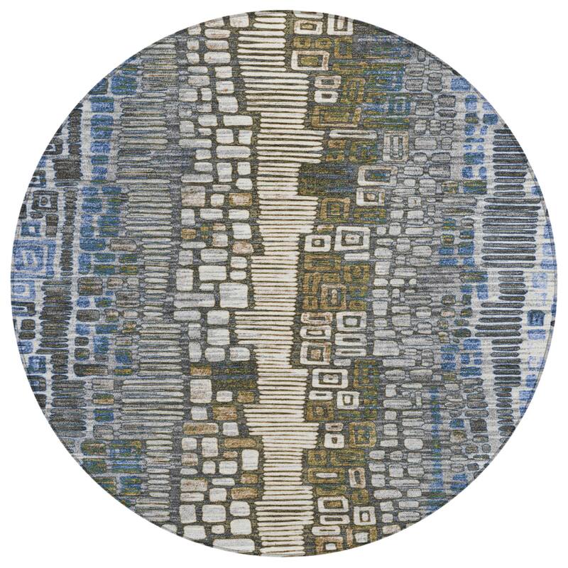 Machine Washable Indoor/ Outdoor Geo Mosaic Chantille Rug