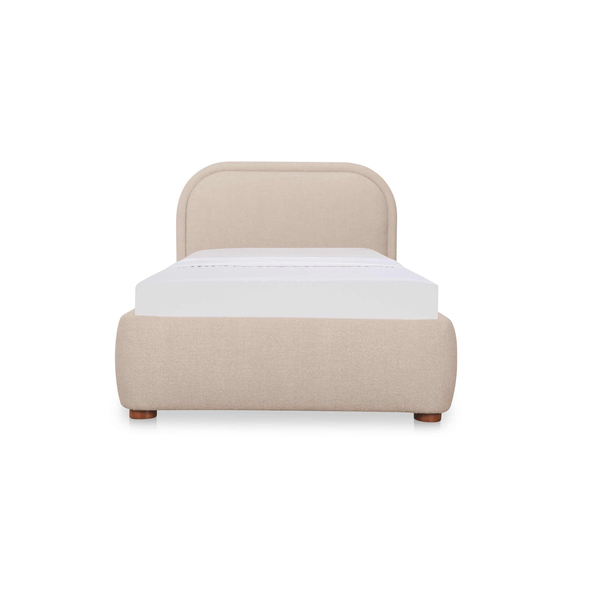 Eros Twin Bed, Polyester Blend, Rounded Headboard, Bouclé-Look Upholstery, Curved Frame, Foam Padding, Light Brown