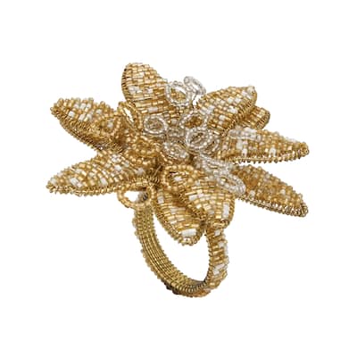 Flower Design Beaded Napkin Rings (Set of 4)