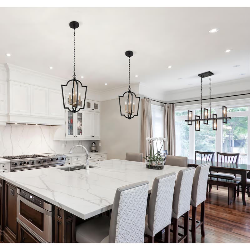 Marsie 4-Light Lantern Metal Modern Foyer Pendant Light for Kitchen Island - D14.5" x H82''