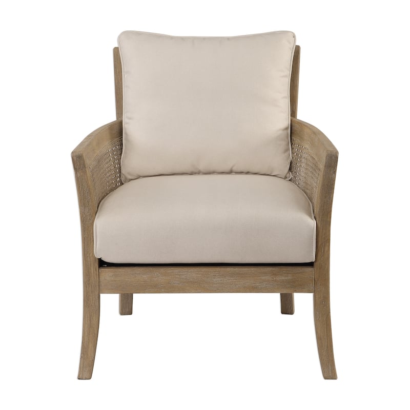 33" Encore Natural Hardwood Armchair Cane Sides Off White Cushions
