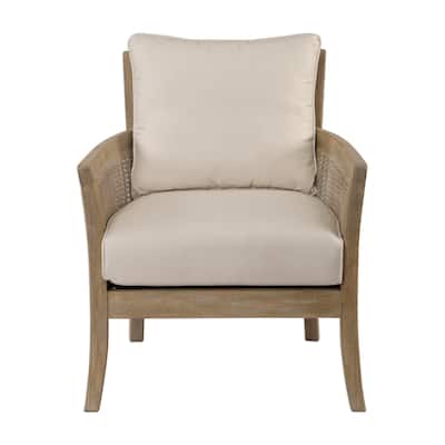 33" Encore Natural Hardwood Armchair Cane Sides Off White Cushions