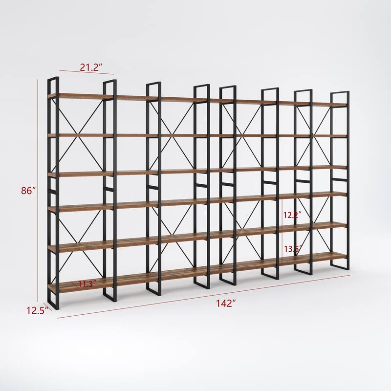 Davee 142 inches Width Antique Walnut Color Room Divider Bookcases - 86" H x 142" W x 12.5" D