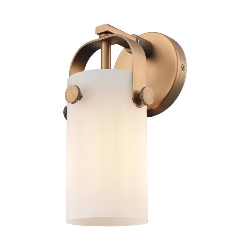 Innovations Lighting 423-1W-5-5 Pilaster II Cylinder Sconce Pilaster - Brushed Brass / Matte White