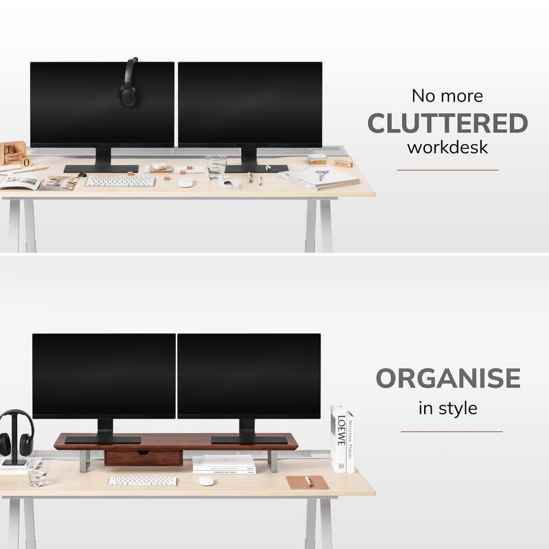 Jani Wood Monitor Stand Riser Desk - Ergonomic Design Stand, Desktop Organizer Table for Home, Office Workspace, Gaming Desk