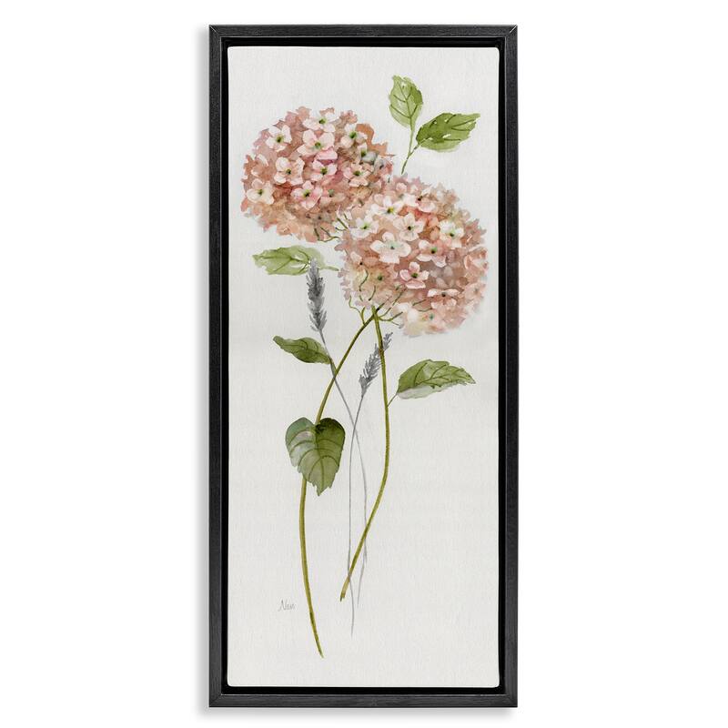 Stupell Two Pink Hydrangeas Framed Floater Canvas Wall Art Design By Nan - 15 x 31 - Black