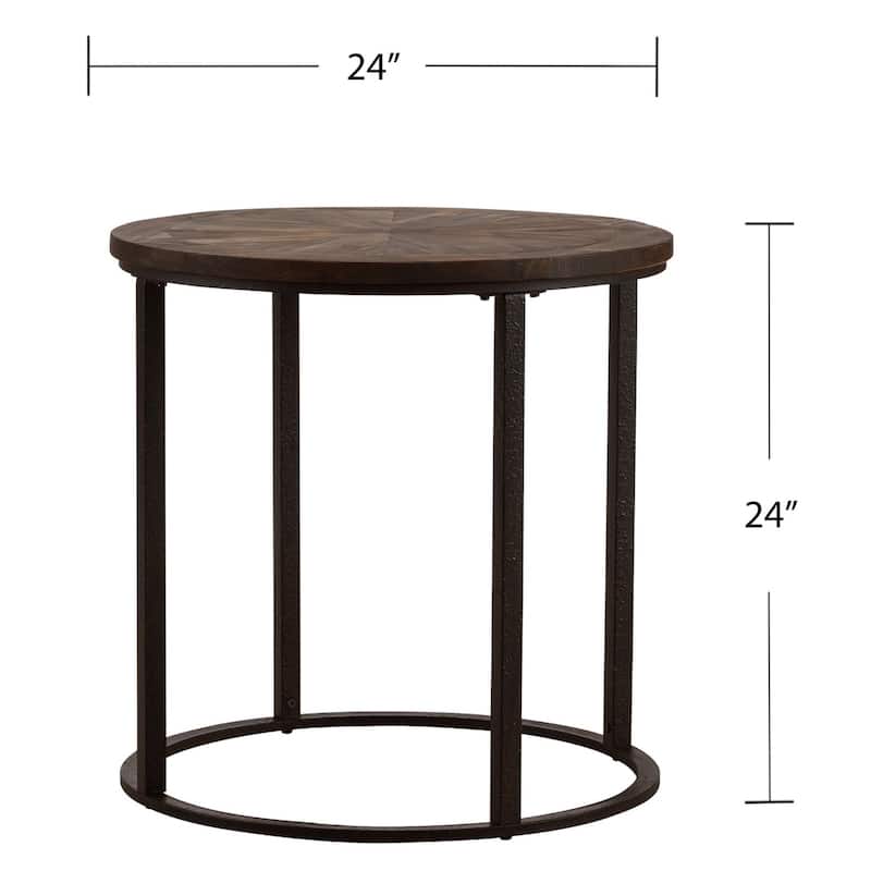 24" Round End Table with Natural Wood and Iron Frame for Living Room - 24” x 24” x 24”