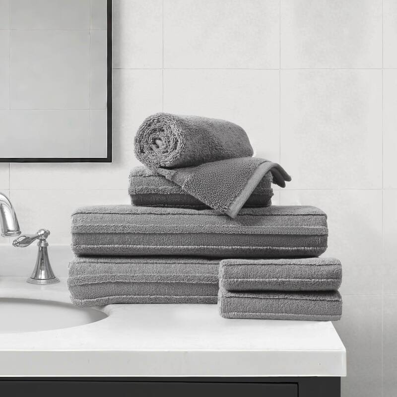 Nine West Sofia Bath Towels 6-Piece - Frost Gray - 28"x54"/16"x26"/12"x12"