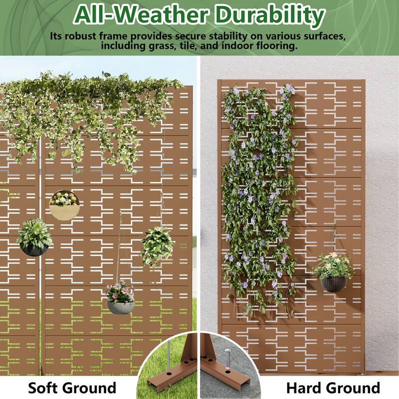 Outdoor Privacy Screen Metal Screen Fence Panel Set of 2